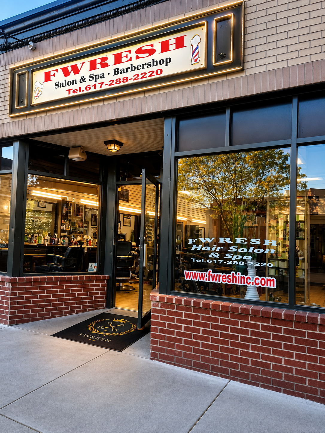 Fwresh Salon and Barbershop storefront in Dorchester, Boston