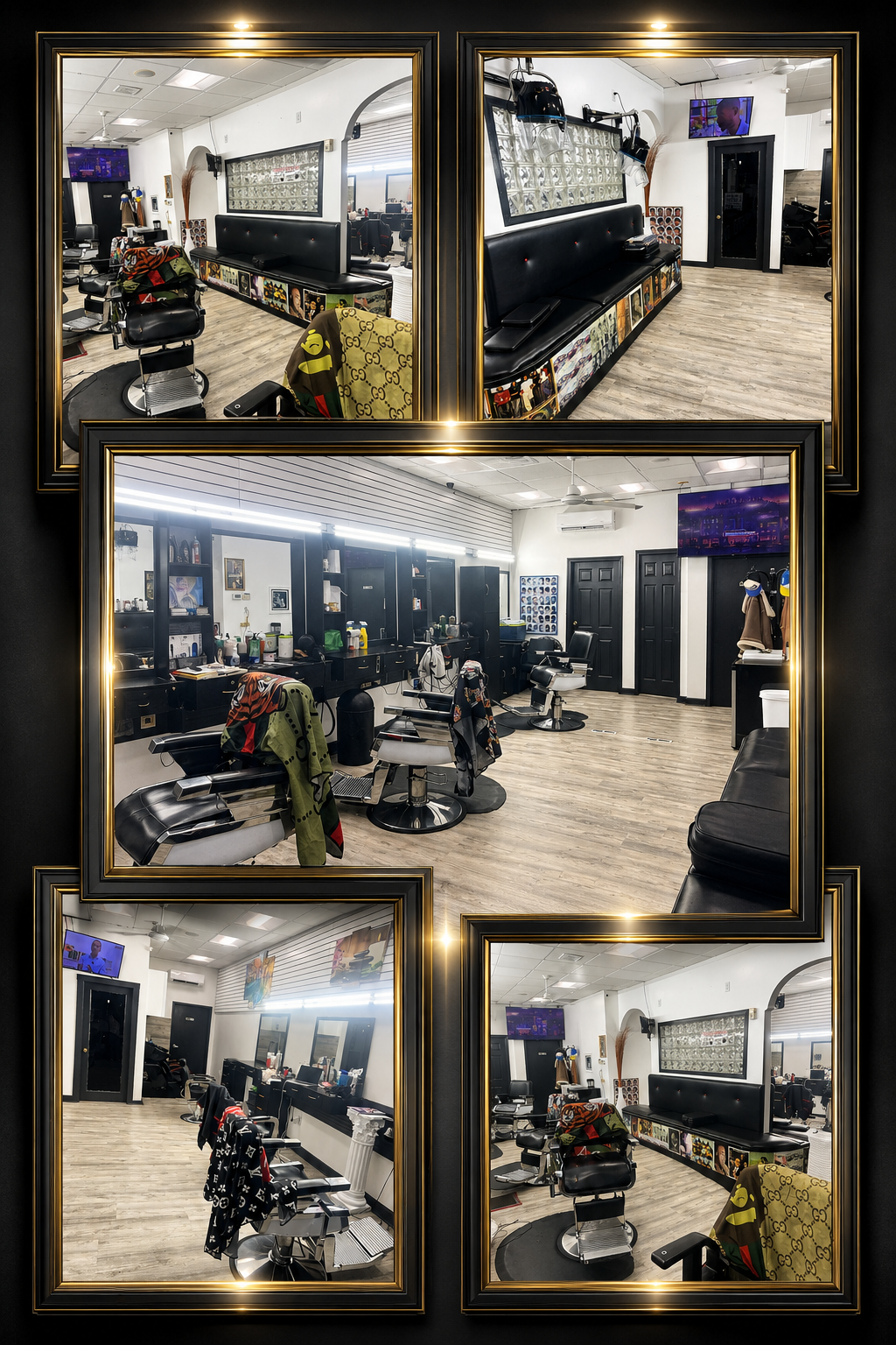 Interior of the Fwresh Salon and Barbershop lounge in Dorchester